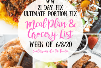 June 8, 2020 Meal Plan & Grocery List – 21 Day Fix + WW