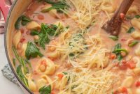 Tuscan Tortellini Soup with Tomatoes and White Beans