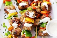 Grilled Turkey Meatball Skewers with Lemon Herb Glaze