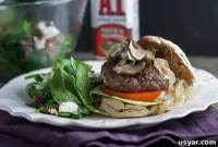 Juicy Bison Burger Recipe with Sauteed Mushrooms and Onions