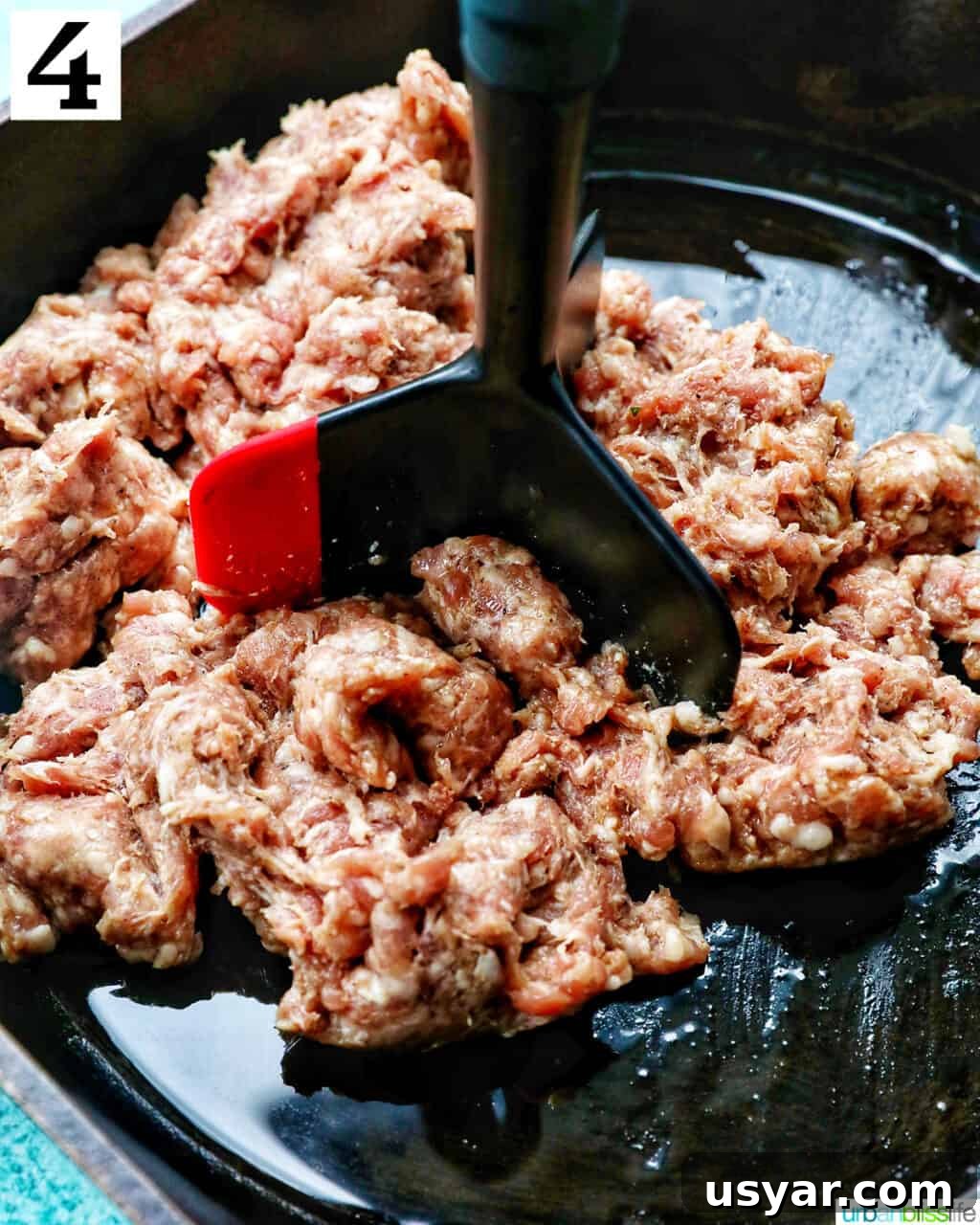 Breakfast Sausage and Potato Hash Recipe 11 Cooking breakfast sausage in a skillet