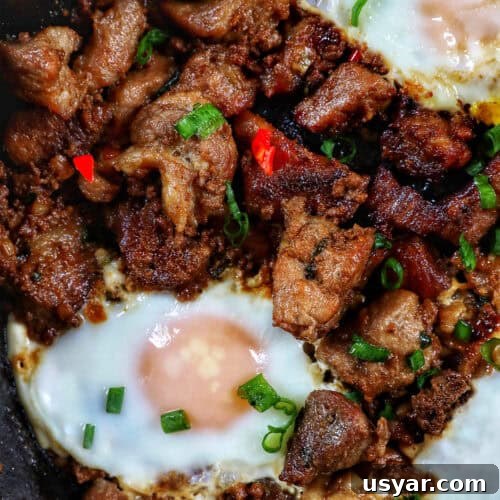 Filipino pork sisig with fried egg on top