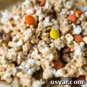 Reeses Peanut Butter Popcorn - sweet, crunchy and peanut buttery