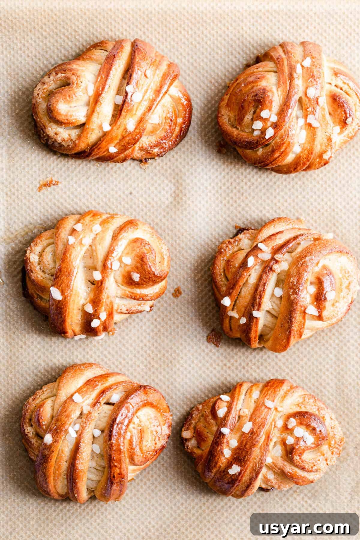 Swedish Cardamom Buns Recipe 18 top view of freshly baked Swedish cardamom buns