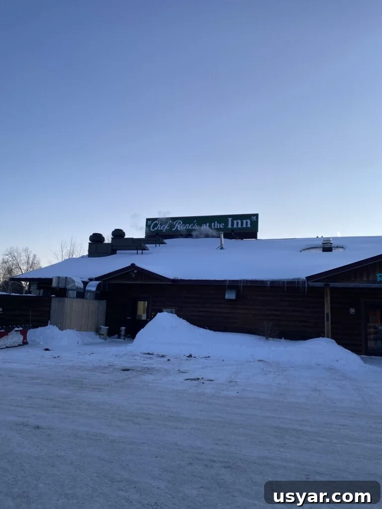 Chef Rene's at The Inn: Seasonal Cuisine in Eagle River, WI 2 The exterior of Chef Rene's restaurant, covered in snow