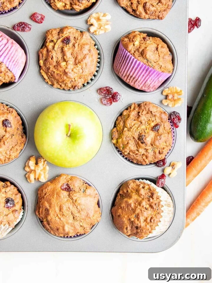 Muffin tin filled with morning glory muffins