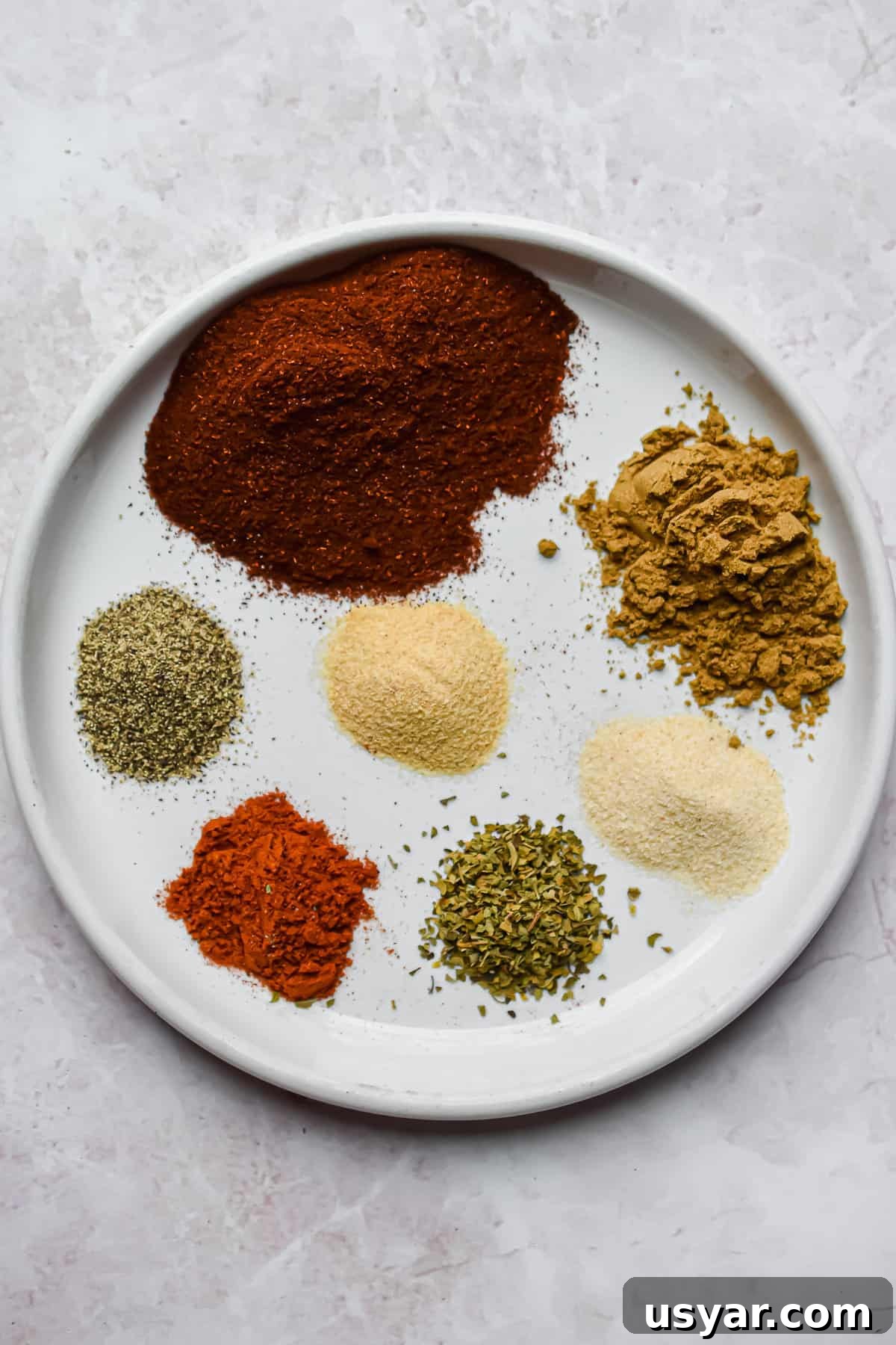 Overhead view of spices for no salt taco seasoning