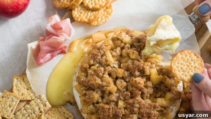 Apple Crisp Baked Brie - Sarcastic Cooking