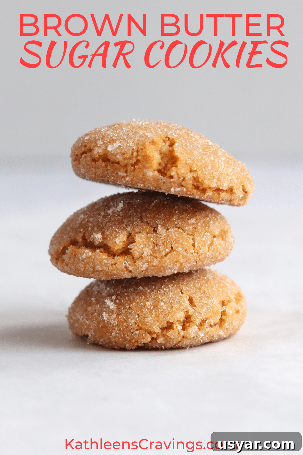 Chewy Brown Butter Sugar Cookies Recipe 2 Stack of brown butter sugar cookies with text overlay
