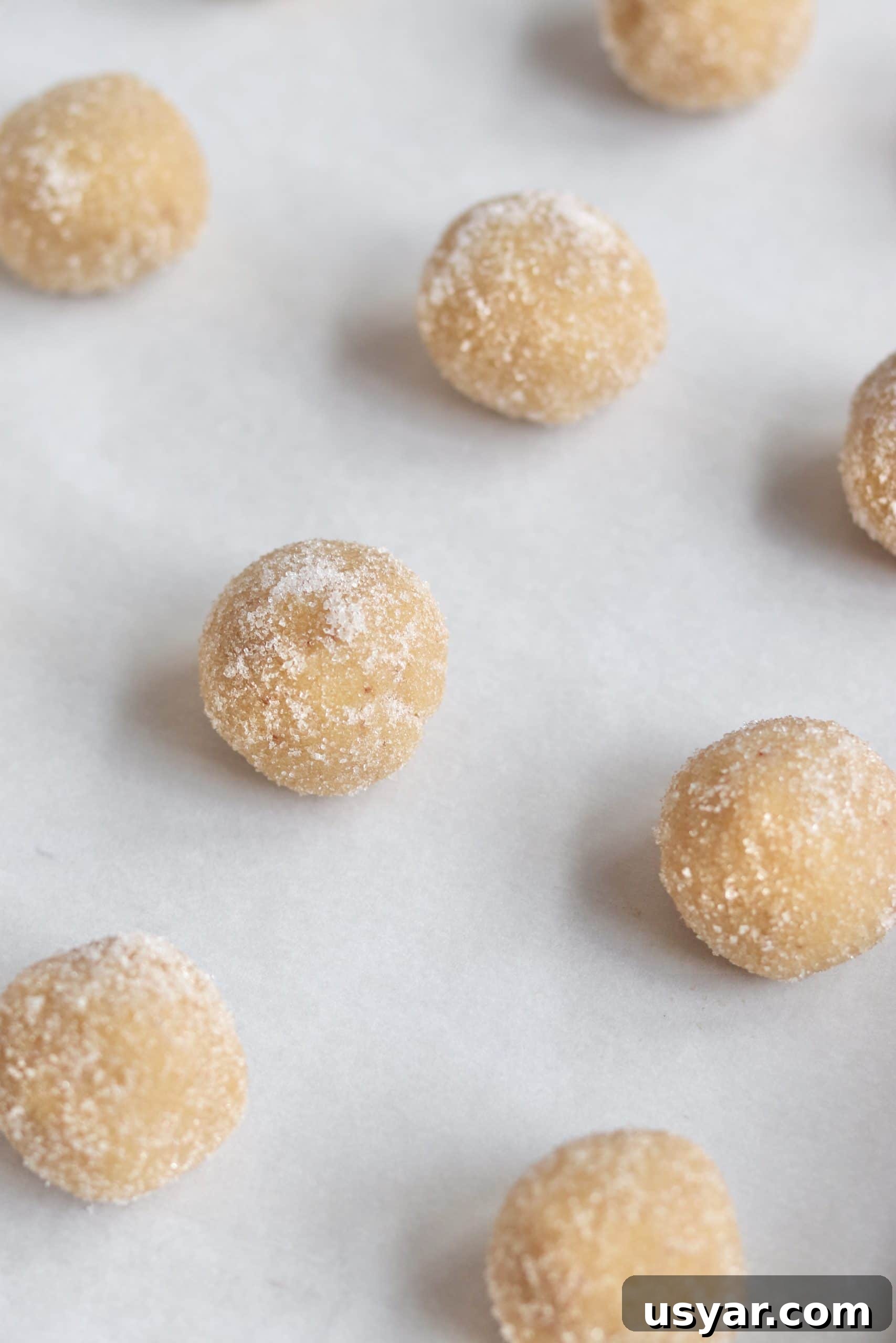Chewy Brown Butter Sugar Cookies Recipe 4 unbaked brown butter sugar cookie dough balls.