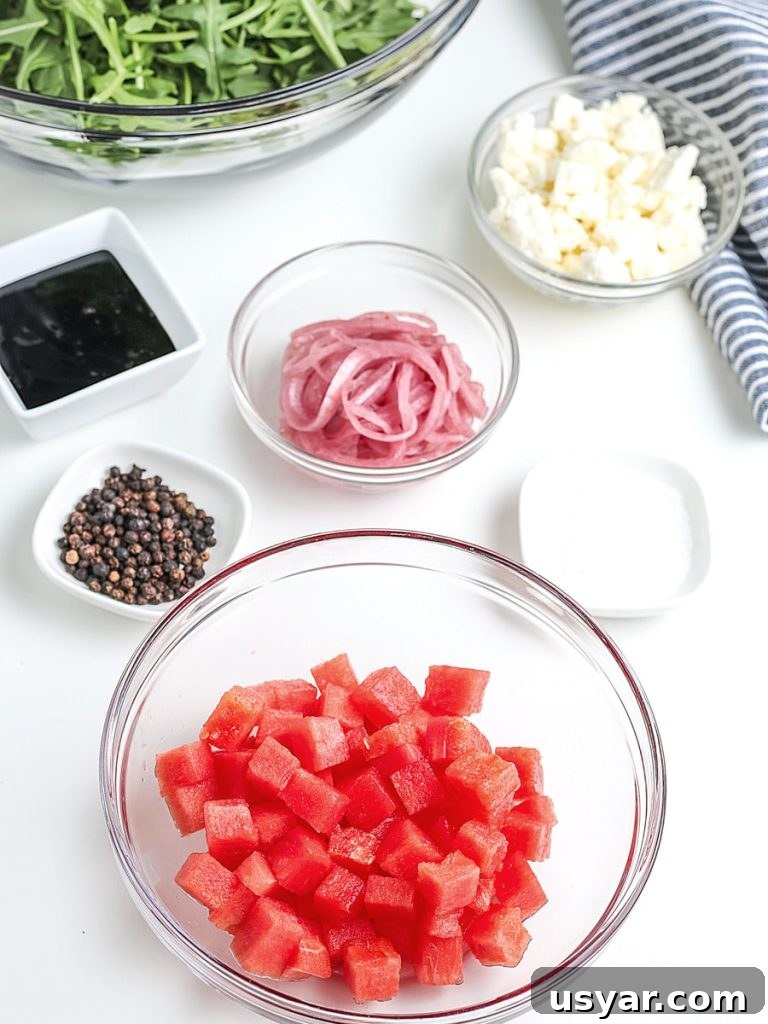 Watermelon arugula salad ingredients