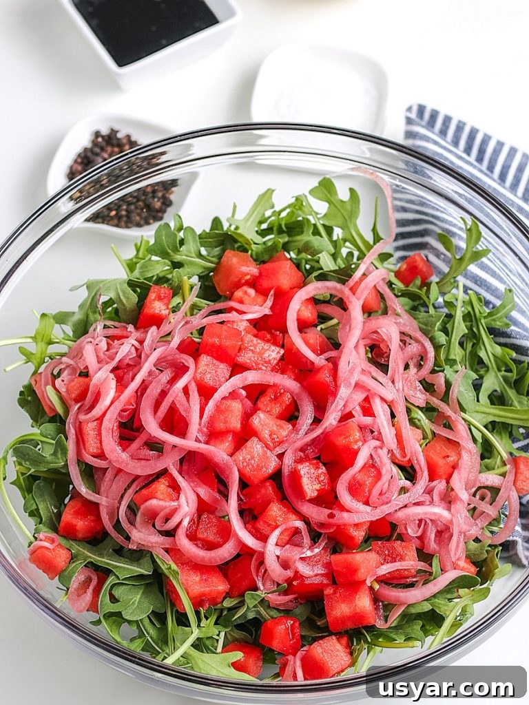 Watermelon Feta salad with pickled onions