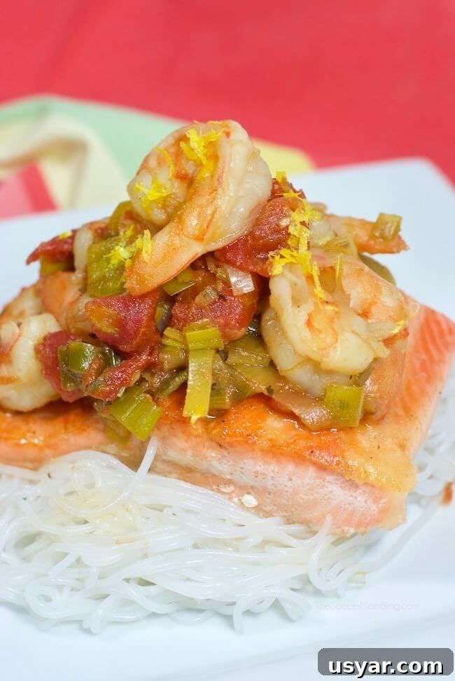 Cajun Shrimp Boil Foil Packets for Grill or Oven 10 Citrus Leek Salmon & Shrimp over vermicelli noodles