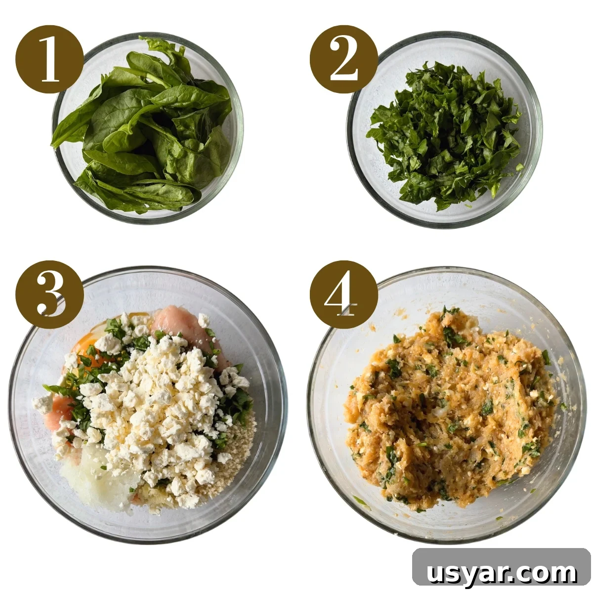 Steps to make chicken feta meatballs.