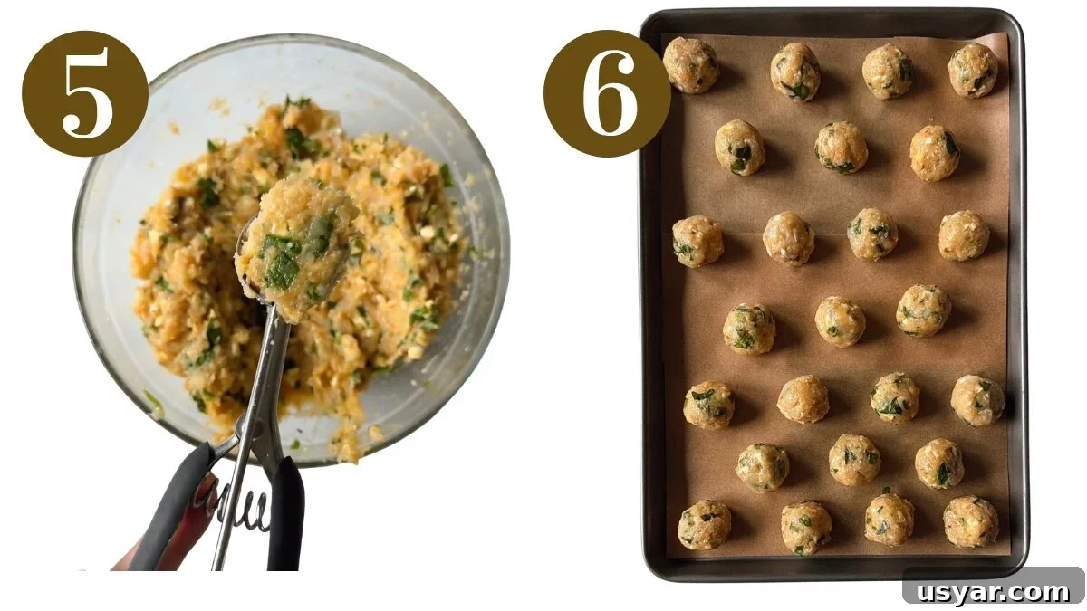 Steps to make chicken feta meatballs.