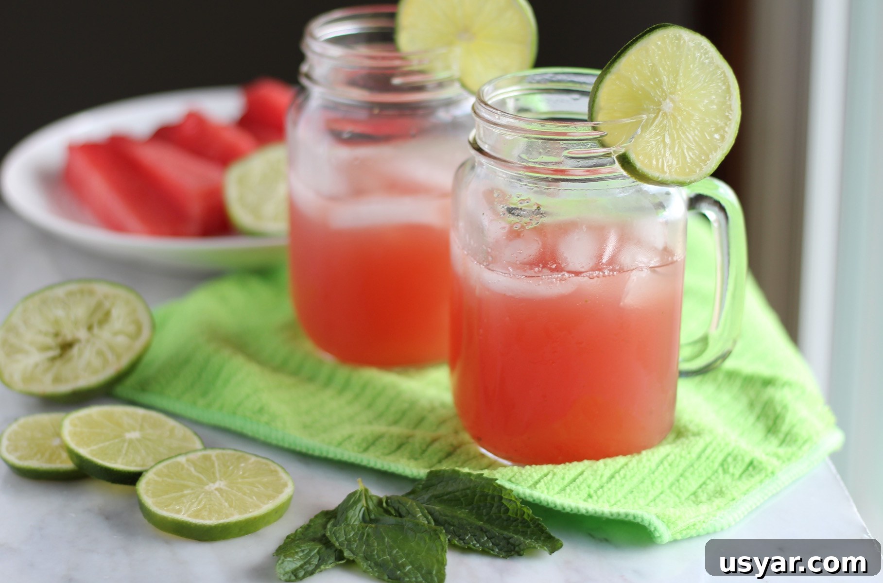 Sparkling Watermelon Mint Agua Fresca made with five simple ingredients for a healthy summer beverage