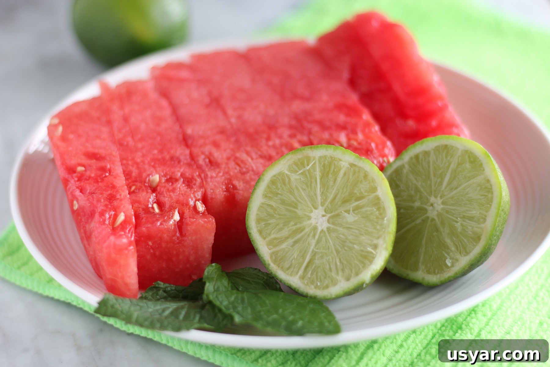 Healthy sparkling watermelon mint agua fresca with lime and coconut water served cold