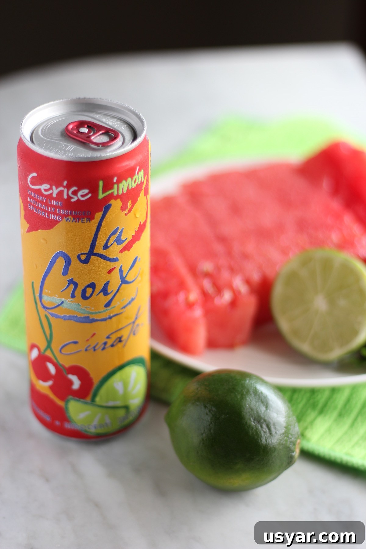 Sparkling Watermelon Agua Fresca with real fruit, mint, lime, coconut water, and sparkling water
