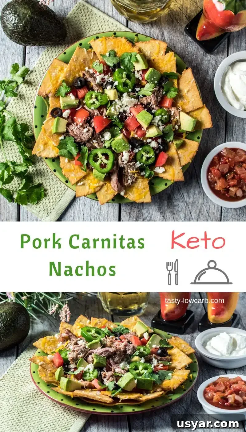 Loaded Pork Carnitas Nachos with Avocado Salsa 8 Click to pin