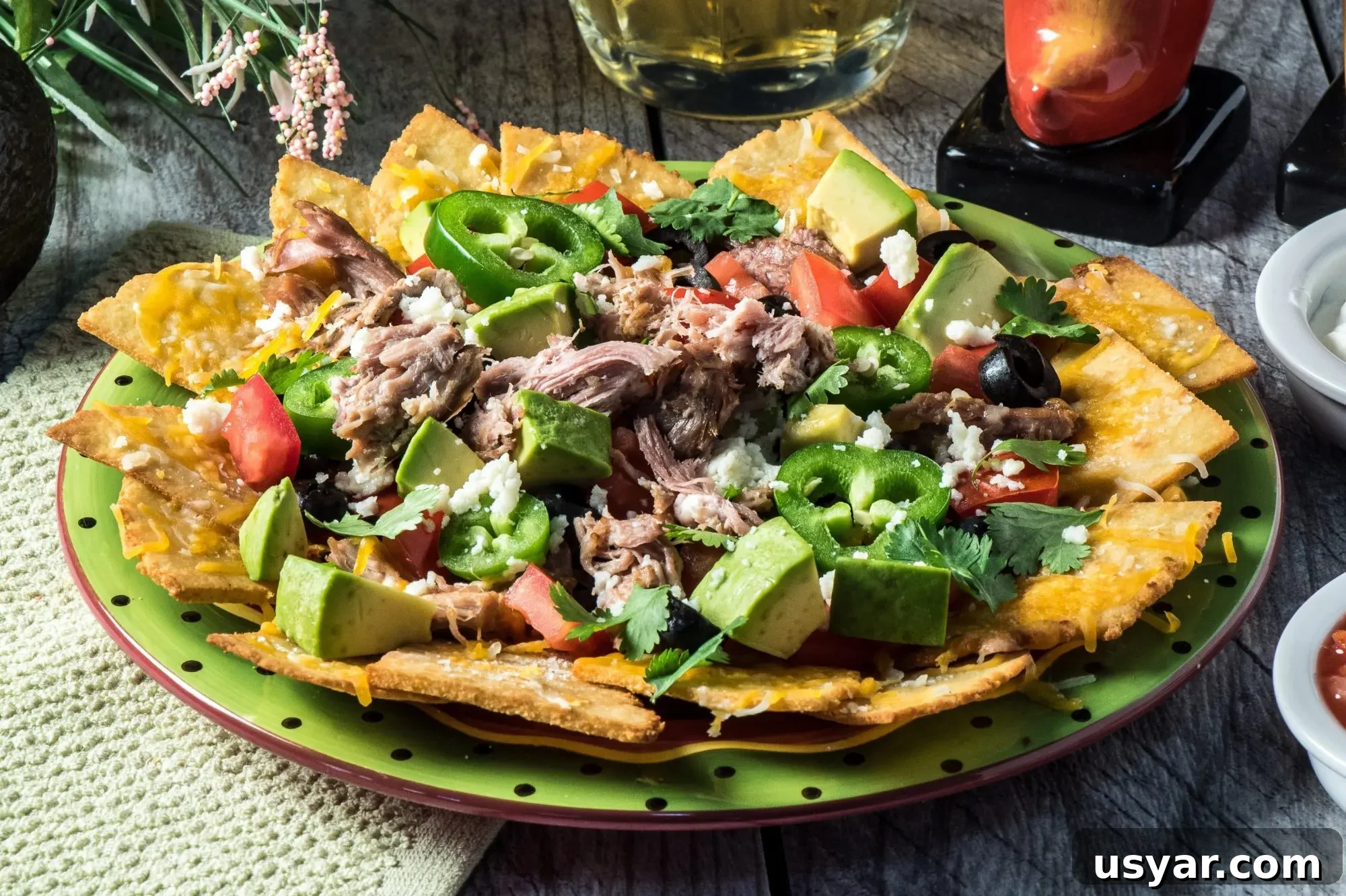Loaded Pork Carnitas Nachos with Avocado Salsa 11 Finished nachos
