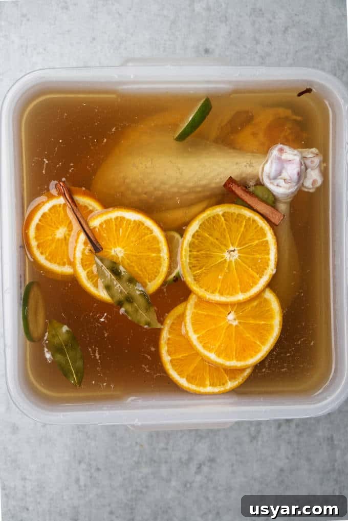 A turkey in a food grade bucket with bourbon brine.