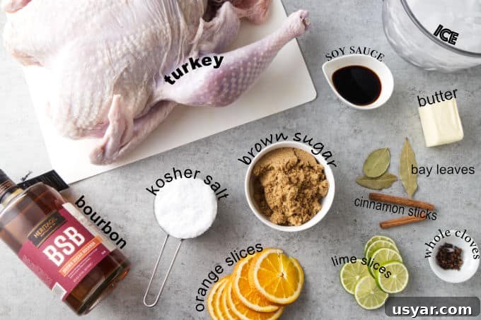 Ingredients needed for brown sugar bourbon Traeger turkey.
