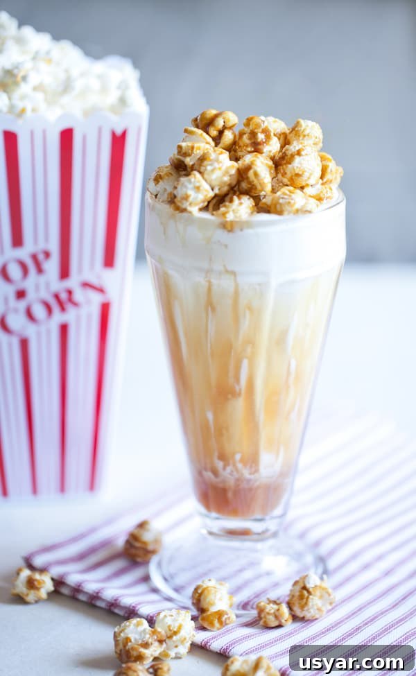 Vanilla Milkshake with Cracker Jack Caramel Popcorn 3 profile shot of vanilla milkshake