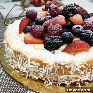 Coconut dacquoise on a cake board.