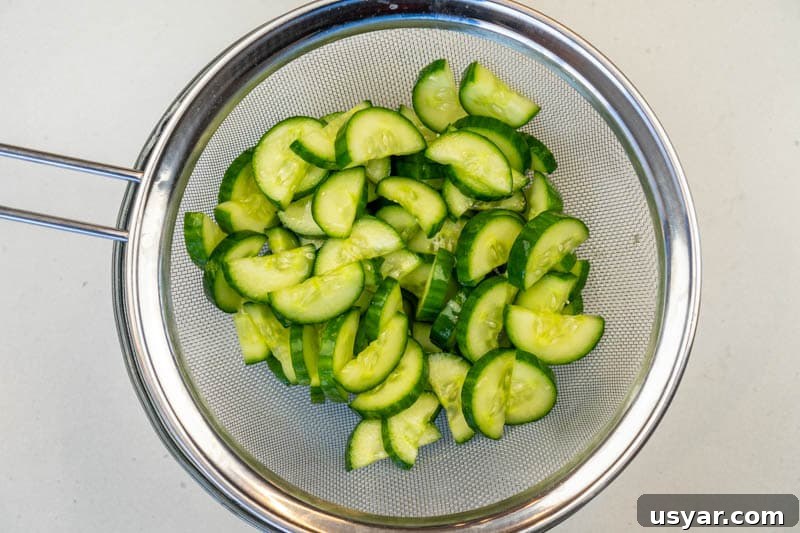 Creamy Cucumber Mint Yogurt Salad - No Dill 4 Prepping the cucumbers
