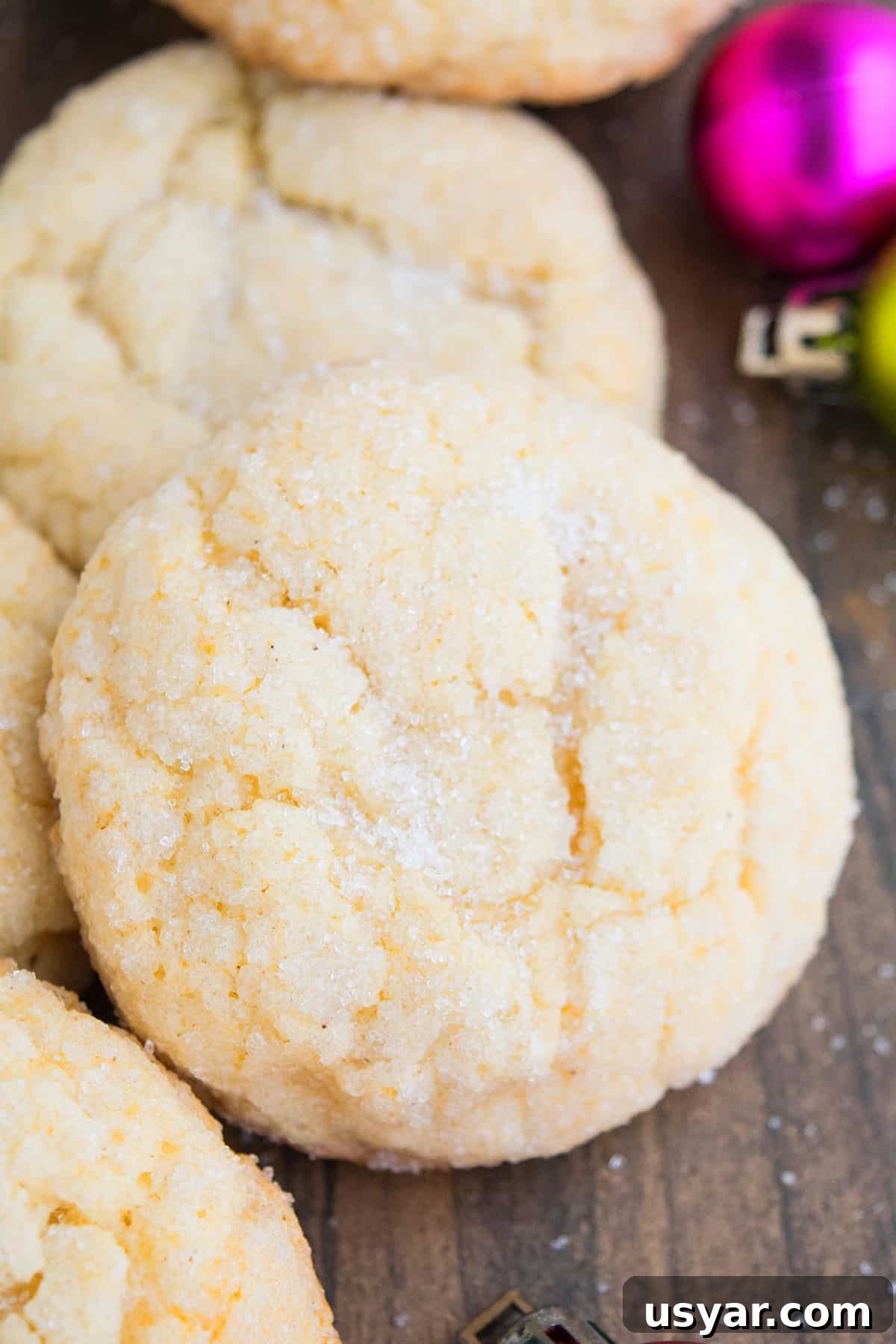 Easy Eggnog Cookies With Cake Mix on Wood Background- Closeup Shot.
