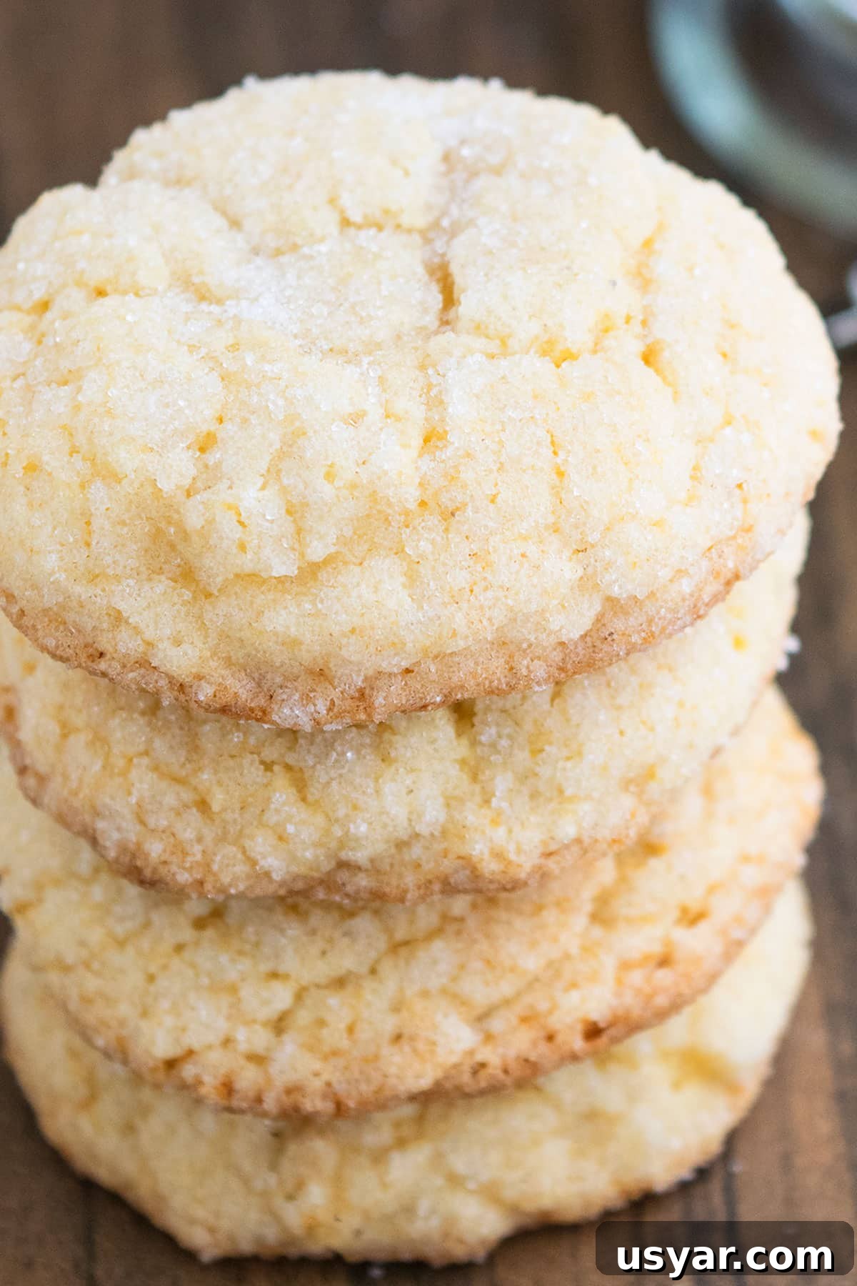 Stack of Soft and Chewy Christmas Cookies on Wood Background.
