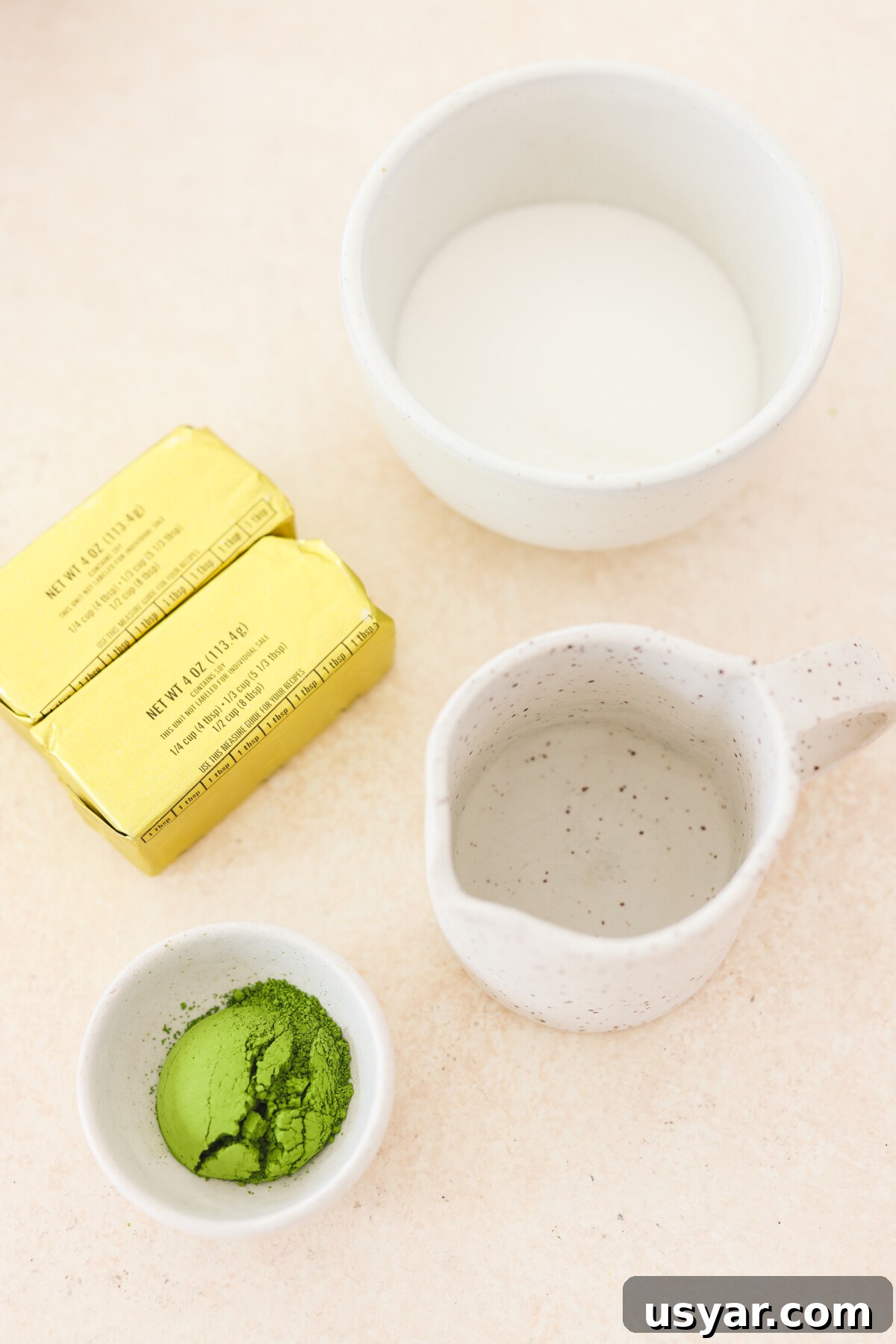 Vegan Matcha Butter Recipe: Sweet and Creamy Spread 3 recipe ingredients in small bowls