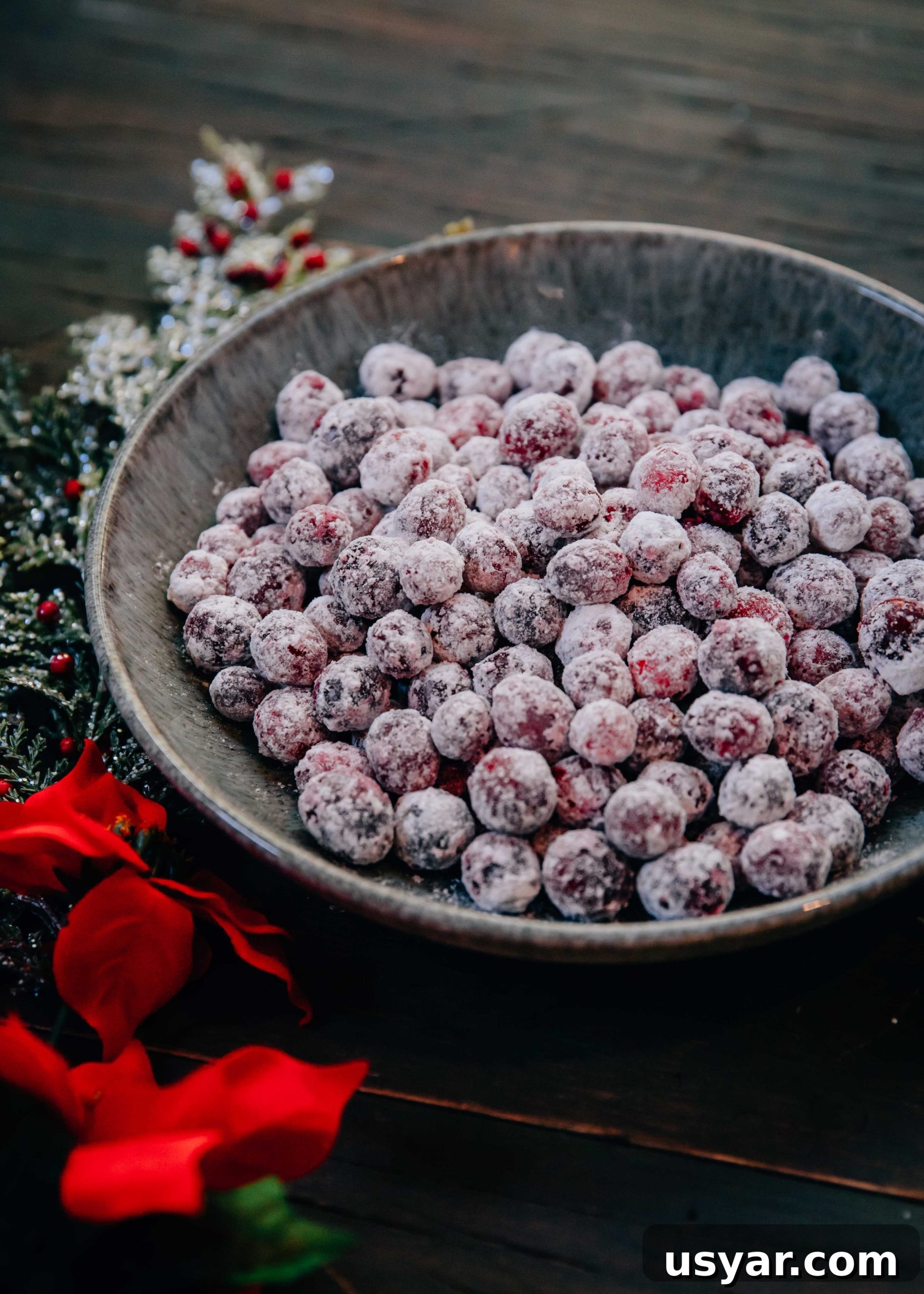 Holiday Sugared Cranberries Recipe for Festive Garnish 5 Holiday sugared cranberries in a bowl