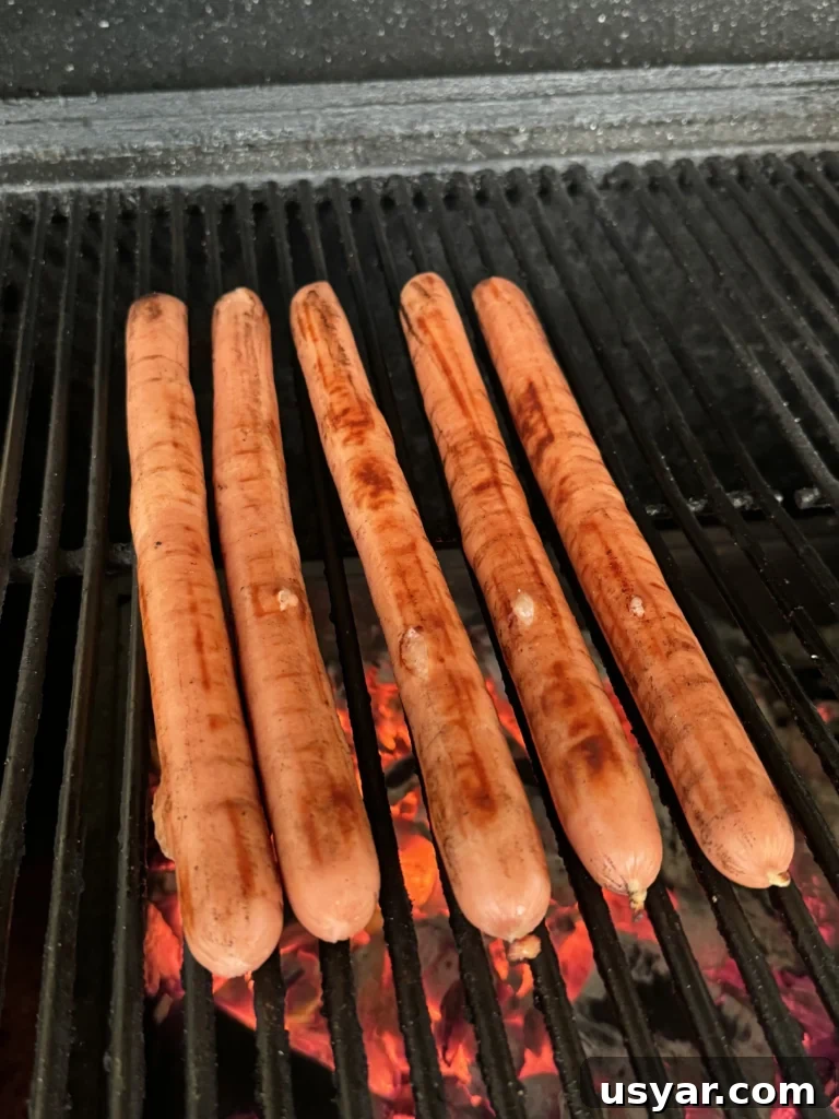 Homemade Chili Cheese Coneys Recipe 7 grilling the hot dogs
