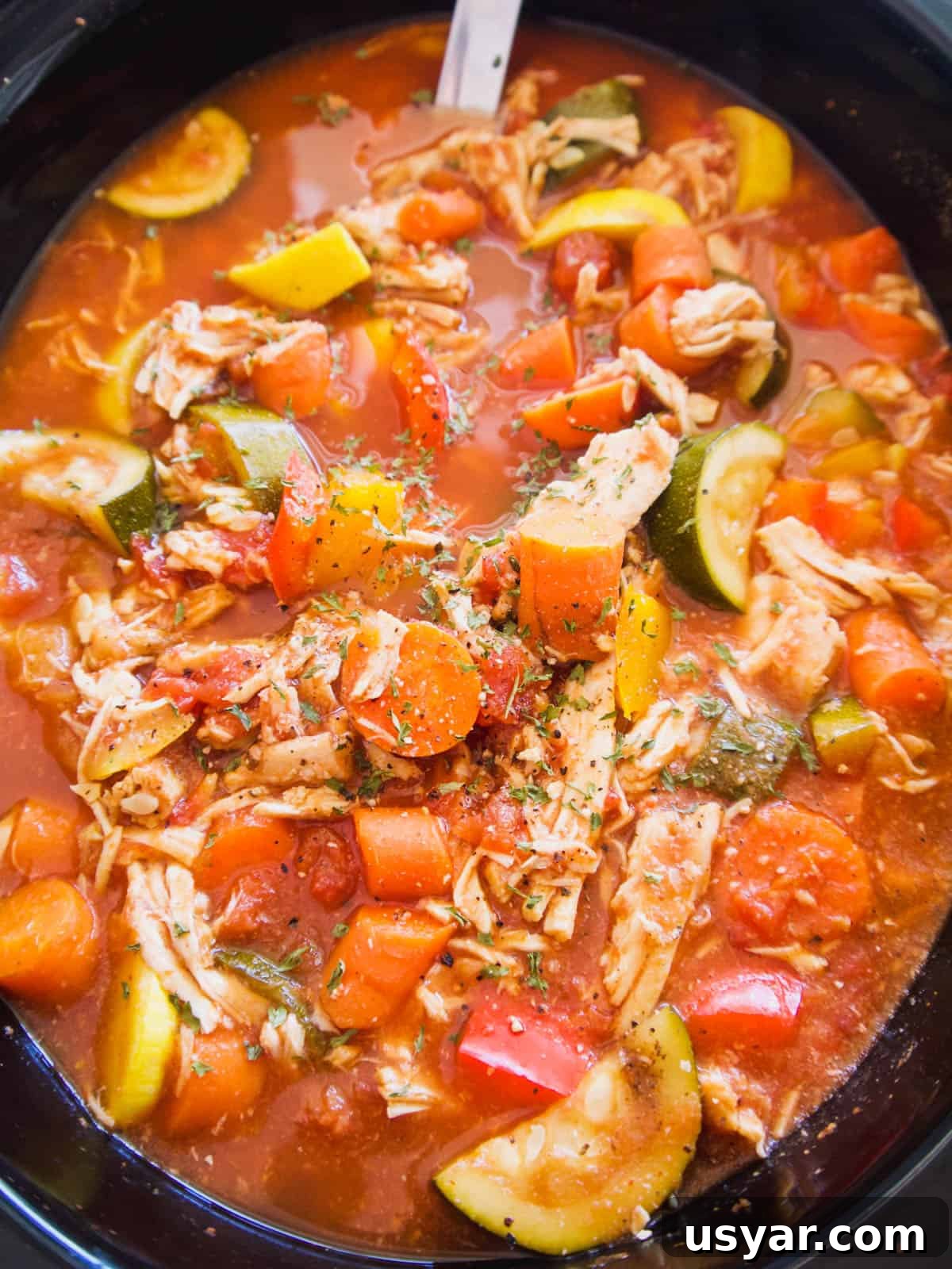 Slow Cooker Shredded Chicken and Vegetable Chili Recipe 4 Slow Cooker Shredded Chicken and Vegetable Chili | Perchance to Cook