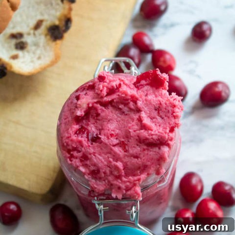 Whipped Cranberry Honey Butter recipe with honey, cranberry sauce, and softened butter.