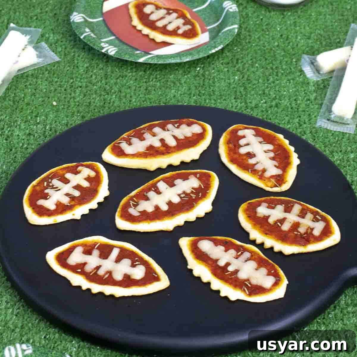 Football shaped game day foods.