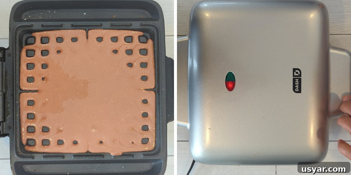 Chocolate Protein Waffles Without Protein Powder 3 making chocolate protein waffles