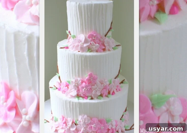Buttercream cherry blossoms on cake