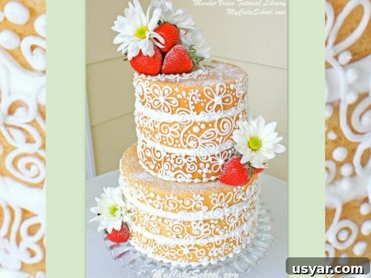 Naked cake with buttercream scrollwork