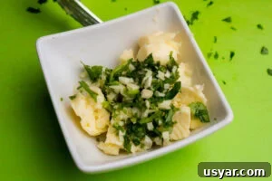 Butter,chopped garlic and chopped fresh parsley in a small dish