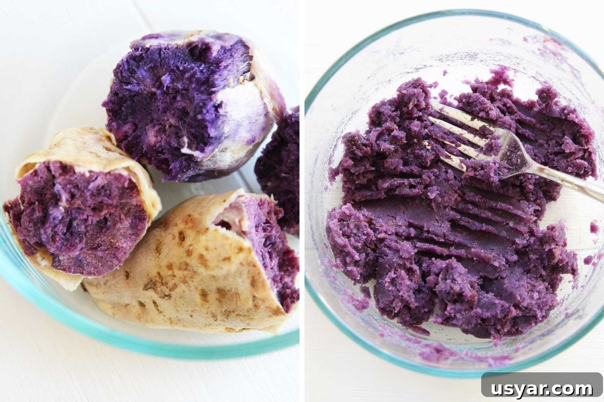 Vegan Purple Sweet Potato Steamed Buns Recipe 7 ingredient image - purple sweet potato mashed