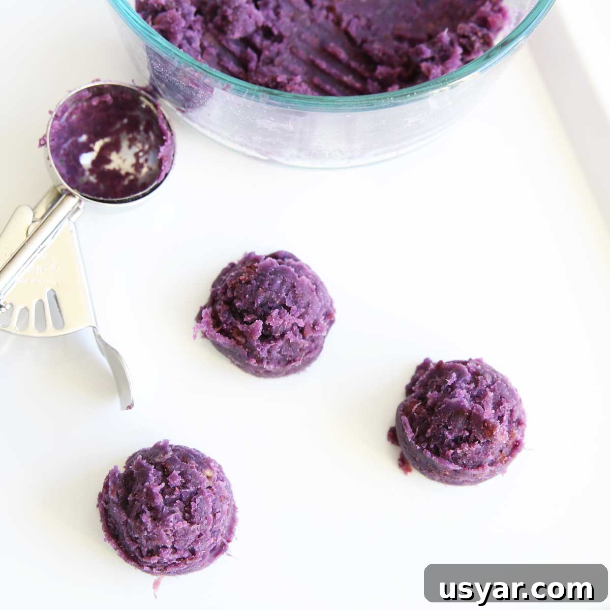 Vegan Purple Sweet Potato Steamed Buns Recipe 13 filling - purple sweet potato paste