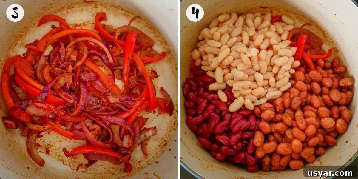 Smoky Three Bean Chili Recipe 4 add beans and simmer