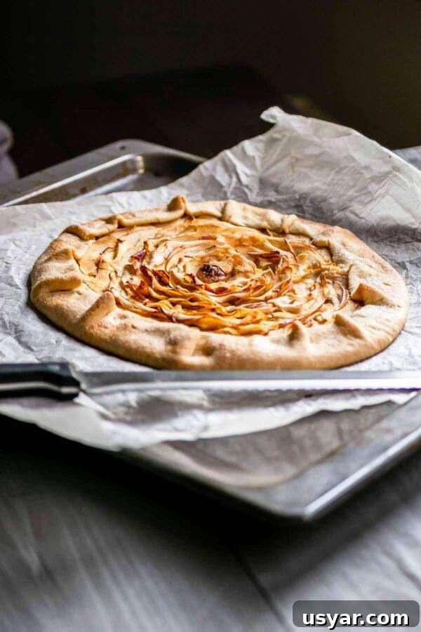 How to Make a Rustic French Apple Galette 3 This apple galette is a great dessert. An easy rustic French apple tart recipe is done in no time. A crusty crust with a plum apple keeps you coming back for more. You can make this recipe with your favorite fruit add some ice cream, caramel sauce, whipped cream to make it taste even better.