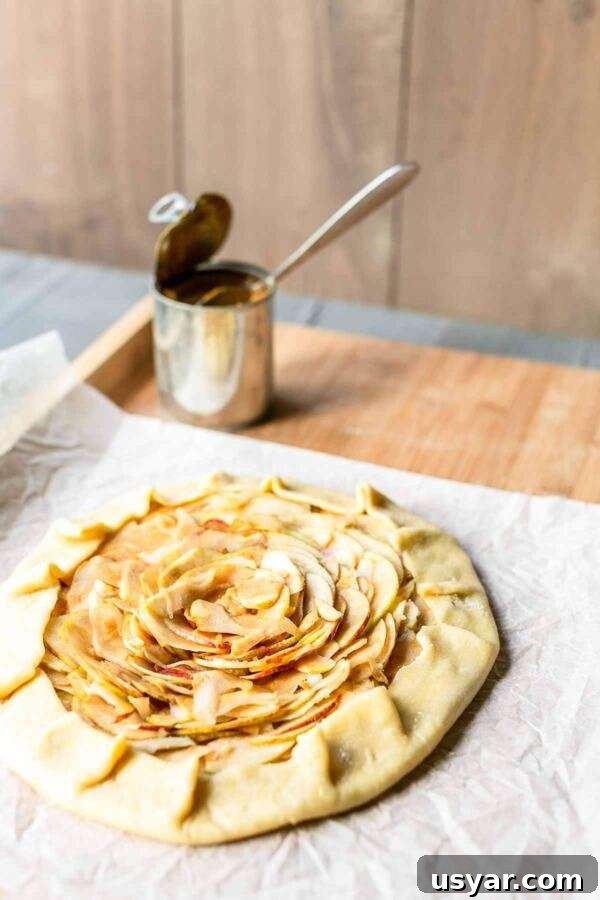 How to Make a Rustic French Apple Galette 5 This apple galette is a great dessert. An easy rustic French apple tart recipe is done in no time. A crusty crust with a plum apple keeps you coming back for more. You can make this recipe with your favorite fruit add some ice cream, caramel sauce, whipped cream to make it taste even better.