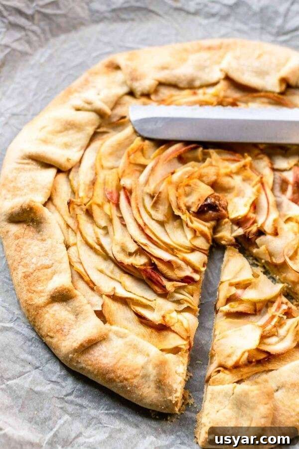 How to Make a Rustic French Apple Galette 8 This apple galette is a great dessert. An easy rustic French apple tart recipe is done in no time. A crusty crust with a plum apple keeps you coming back for more. You can make this recipe with your favorite fruit add some ice cream, caramel sauce, whipped cream to make it taste even better.