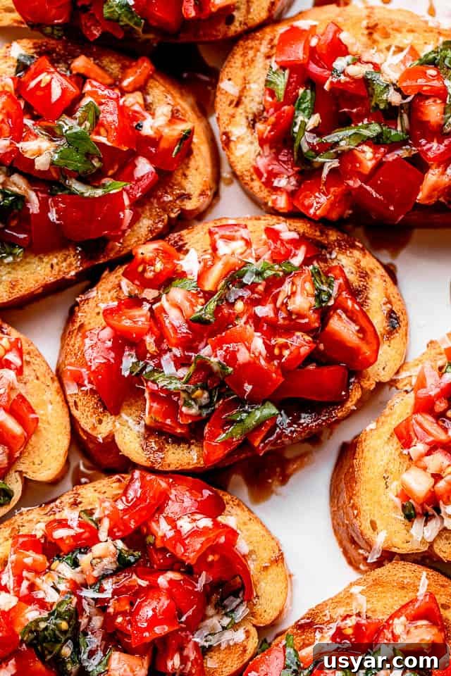 Close up of finished bruschetta. close up shot of bruschetta