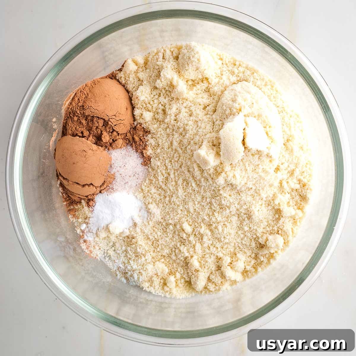 Crispy Sesame Seed Cookies Recipe 6 Flour, cocoa, baking powder and salt in a glass bowl.