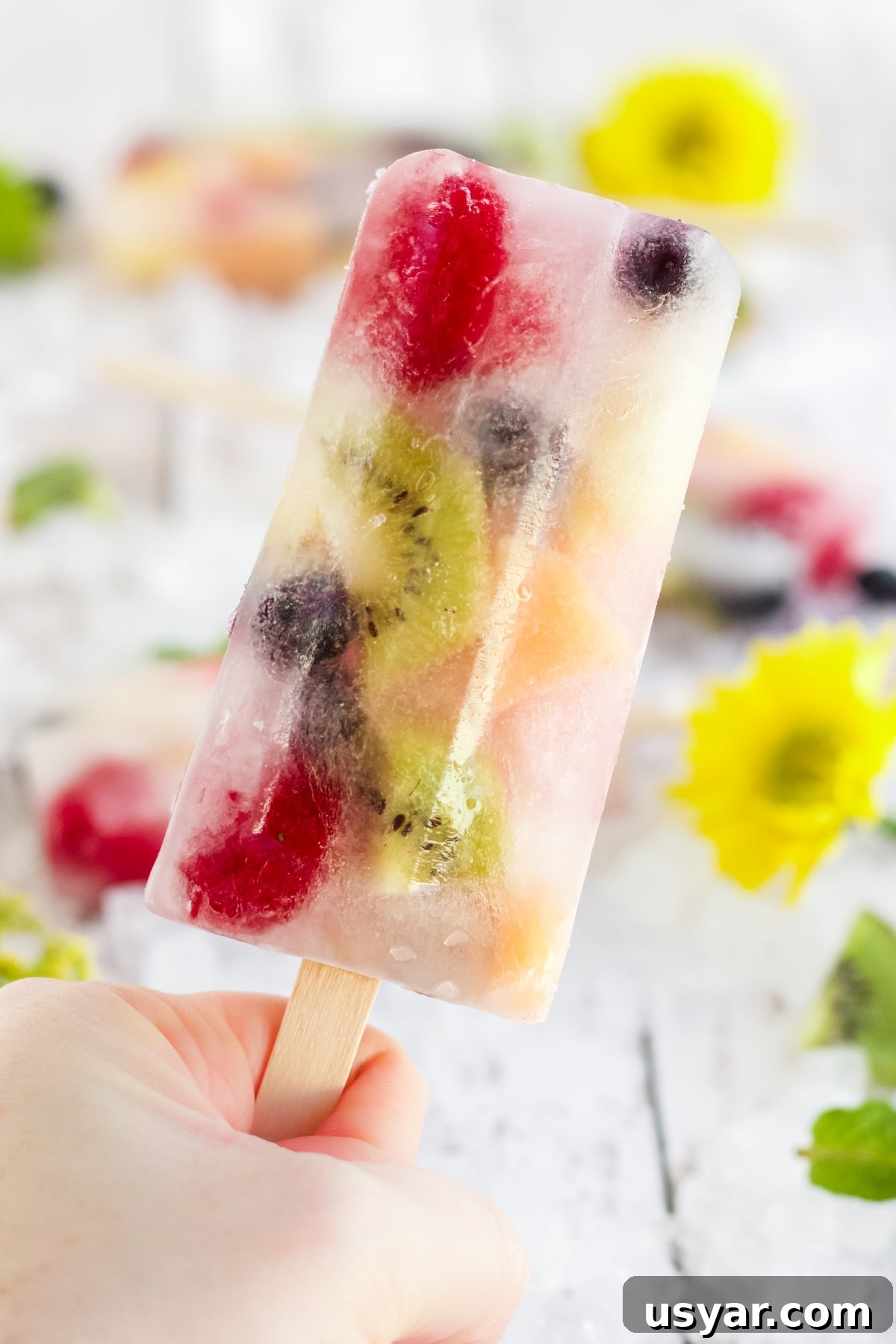 hand holding fruit popsicle